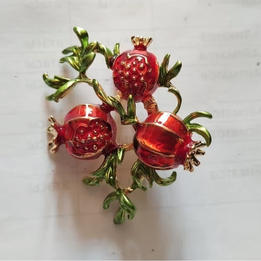 Red Pomegranate Gold Brooch